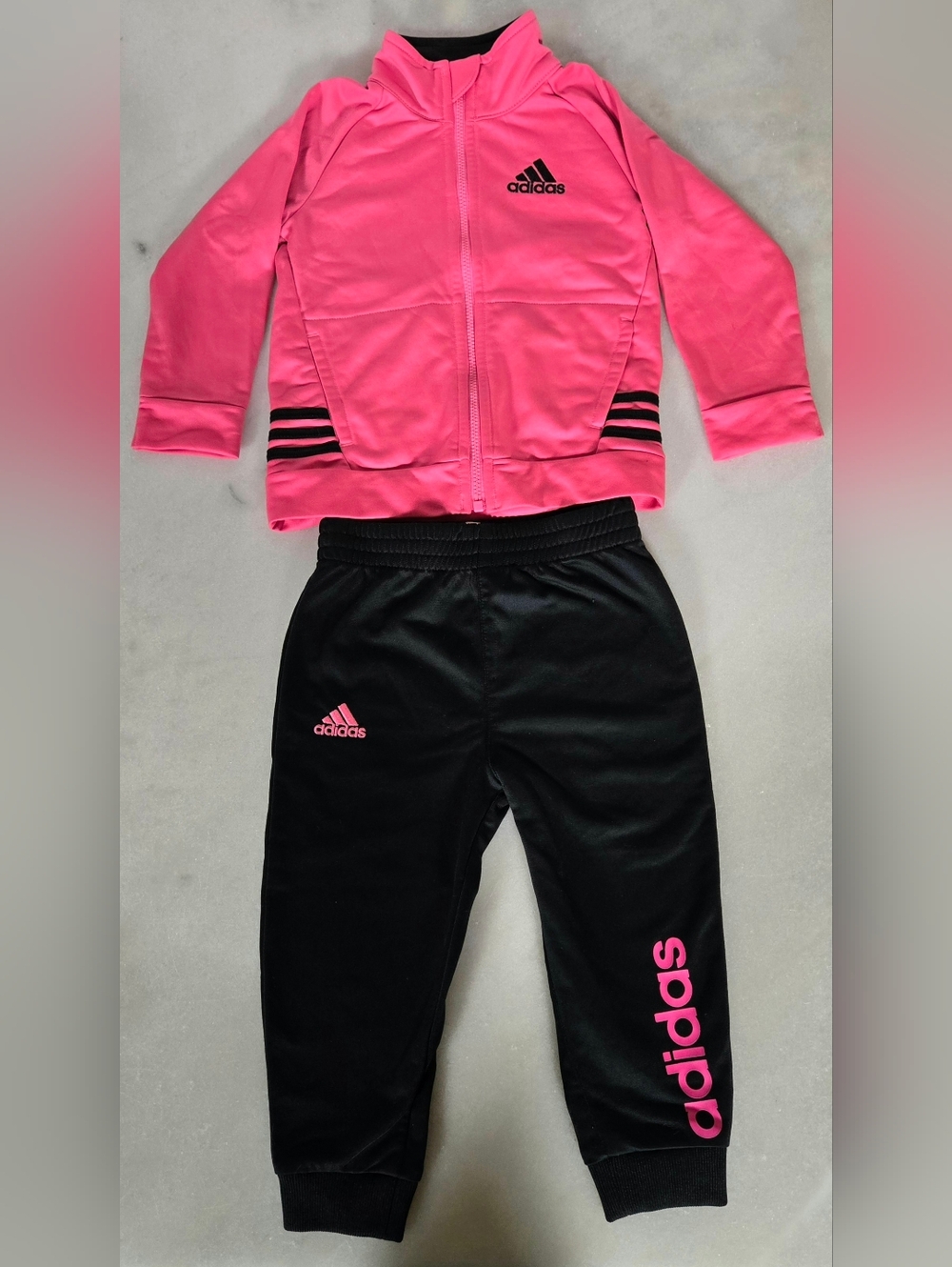 Adidas Toddler Tracksuit Set 18M Pink Black Jogger Outfit Matching Set